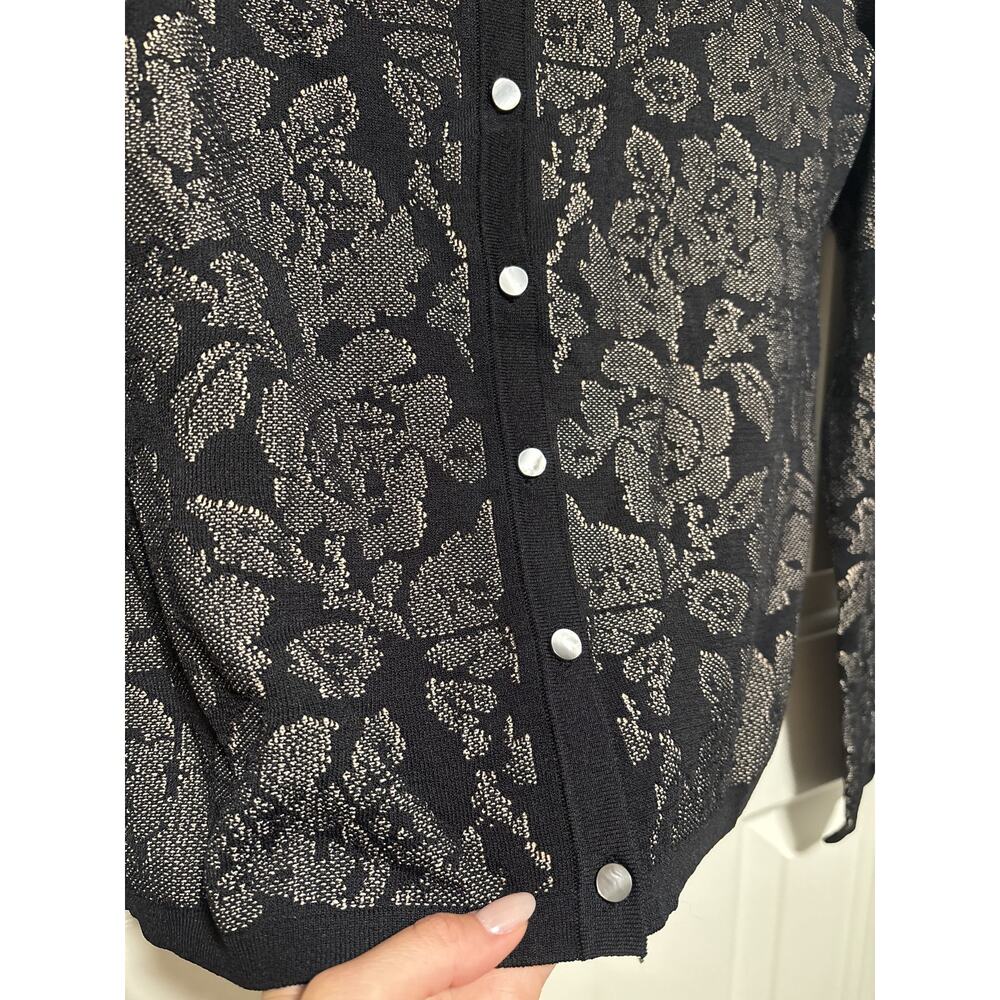 Ann Taylor Medium Black Tan Floral Cardigan Sweater - Picture 5 of 9